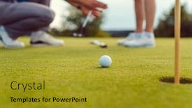  Presentation with golf course - Beautiful PPT theme featuring pro-on-golf-course-teaching backdrop and a gold colored foreground