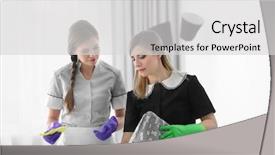  Presentation with teaching and awards - Slide set consisting of probate - chambermaid in uniform teaching trainee background and a light gray colored foreground