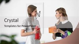  Presentation with teaching financial analysis - Colorful presentation theme enhanced with probate - chambermaid in uniform teaching trainee backdrop and a light gray colored foreground