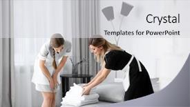  Presentation with teaching - Amazing PPT layouts having probate - chambermaid in uniform teaching trainee backdrop and a light gray colored foreground