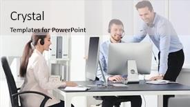  Presentation with probate - Beautiful slide deck featuring probate - consulting managers with headsets backdrop and a  colored foreground