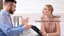  Presentation with workplace training - Beautiful presentation theme featuring probate - male receptionist with trainee backdrop and a coral colored foreground