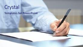  Presentation with probate - Audience pleasing presentation design consisting of probate - men with pen backdrop and a light blue colored foreground