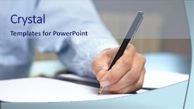  Presentation with probate - Cool new slide deck with probate - men with pen backdrop and a light blue colored foreground