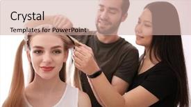  Presentation with apprenticeship - Slides with probate - professional hairdresser and trainee working background and a  colored foreground