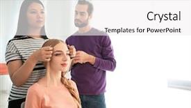  Presentation with professional - PPT theme having probate - professional hairdresser and trainee working background and a  colored foreground