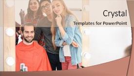  Presentation with apprenticeship - PPT theme enhanced with probate - professional hairdresser and trainees working background and a  colored foreground