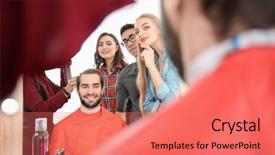  Presentation with apprenticeship - Beautiful slides featuring probate - professional hairdresser and trainees working backdrop and a  colored foreground