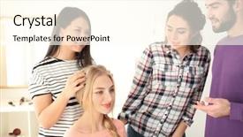  Presentation with professional - PPT layouts having probate - professional hairdresser and trainees working background and a  colored foreground