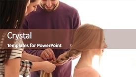  Presentation with apprenticeship - Presentation design consisting of probate - professional hairdresser and trainees working background and a tawny brown colored foreground