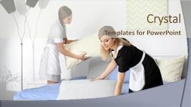  Presentation with maufacture of security uniform - Slides having probate - young chambermaid in uniform working background and a sky blue colored foreground