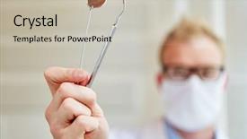  Presentation with dental examination - PPT layouts with probe and mirror as dental background and a soft green colored foreground