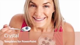  Presentation with yogurt - PPT layouts with probiotic - portrait of woman enjoying eating background and a coral colored foreground
