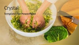  Presentation with preserved - Slides featuring probiotic - preparing fermented preserved vegetables cabbage background and a yellow colored foreground