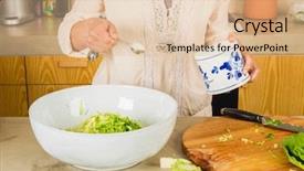  Presentation with kimchi - Slide set consisting of probiotic - preparing fermented preserved vegetables cabbage background and a lemonade colored foreground