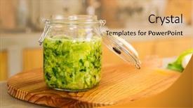  Presentation with kimchi - Beautiful presentation theme featuring probiotic - preparing fermented preserved vegetables jars backdrop and a coral colored foreground