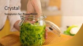  Presentation with kimchi - Audience pleasing PPT layouts consisting of probiotics - preparing fermented preserved vegetables jars backdrop and a coral colored foreground