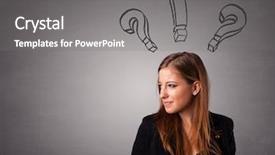  Presentation with question marks - Slide set featuring probl mes - beautiful young lady thinking background and a gray colored foreground