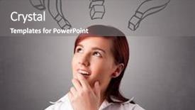  Presentation with question marks - PPT theme having probl mes - beautiful young lady thinking background and a gray colored foreground