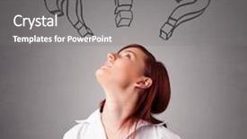  Presentation with questions question marks idea - Presentation design enhanced with probl mes - beautiful young lady thinking background and a gray colored foreground