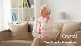  Presentation with old age - Audience pleasing PPT layouts consisting of senior woman suffering from neck backdrop and a coral colored foreground