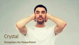  Presentation with emotion - Audience pleasing PPT theme consisting of problem emotion stress hearing problem backdrop and a soft green colored foreground