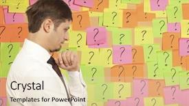  Presentation with stuck - Amazing presentation theme having problem list - businessman thinking with question marks backdrop and a lemonade colored foreground