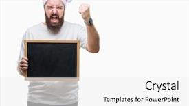  Presentation with anger - Slides with problem list - young caucasian hipster man wearing background and a white colored foreground