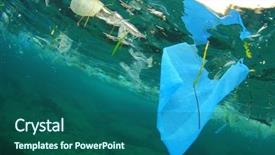  Presentation with plastic pollution - PPT theme featuring problem of plastic rubbish pollution background and a ocean colored foreground