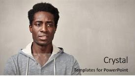  Presentation with black man - Cool new slide deck with problem resolution - thinking black man backdrop and a light gray colored foreground