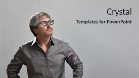  Presentation with thinking - PPT theme featuring problem resolution - thinking caucasian man portrait background and a light gray colored foreground