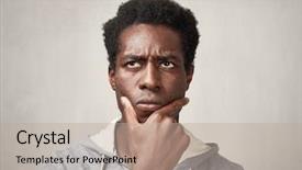  Presentation with happy sad face man - Colorful slides enhanced with problem resolution - thinking man face backdrop and a mint green colored foreground