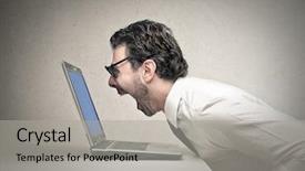  Presentation with medieval chainmail made up - Colorful slide set enhanced with problem solution table - young businessman yells because he backdrop and a light gray colored foreground