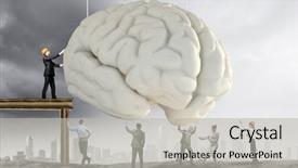  Presentation with human brain - Cool new slide deck with problem solver - huge human brain and many backdrop and a  colored foreground