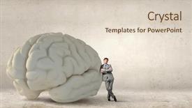  Presentation with brain - Beautiful slide deck featuring problem solver - young businessman leaning on big backdrop and a lemonade colored foreground