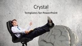  Presentation with directors chair - Presentation theme having problem solver - young handsome businessman sitting background and a light gray colored foreground