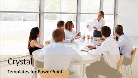  Presentation with team introduction - PPT theme featuring problem solving presentation - businesswoman presenting a document background and a lemonade colored foreground