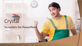  Presentation with problem solving - Presentation featuring problem solving presentation - young repairman repairing microwave background and a lemonade colored foreground