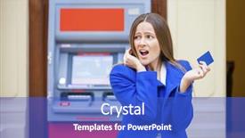  Presentation with atm - Cool new presentation theme with problem statement - frustrated young woman stands backdrop and a  colored foreground