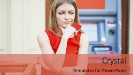  Presentation with atm - PPT theme enhanced with problem statement - frustrated young woman stands background and a red colored foreground