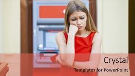  Presentation with atm - Slides with problem statement - frustrated young woman stands background and a red colored foreground