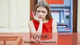  Presentation with atm - Amazing theme having problem statement - frustrated young woman stands backdrop and a coral colored foreground