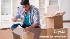  Presentation with foreclosure - PPT layouts with problem statement - unemployed man receiving foreclosure notice background and a coral colored foreground