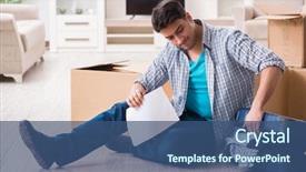  Presentation with foreclosure - Beautiful theme featuring problem statement - unemployed man receiving foreclosure notice backdrop and a ocean colored foreground