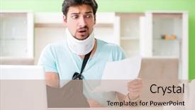  Presentation with problem statement - Cool new slide set with problem statement - young student man with neck backdrop and a mint green colored foreground