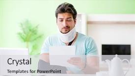  Presentation with man heart attact hand hold - Presentation theme featuring problem statement - young student man with neck background and a light gray colored foreground