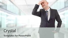  Presentation with headache - Beautiful slides featuring problematic - businessman in a suit gestures backdrop and a  colored foreground