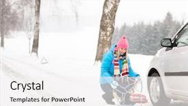  Presentation with chains - Presentation theme having problematic - snow tire chains winter car background and a white colored foreground