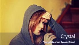  Presentation with teenage pregnancy - Audience pleasing PPT theme consisting of problematic - teenage depressed woman sitting backdrop and a navy blue colored foreground