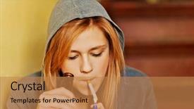  Presentation with being a single woman - Beautiful presentation theme featuring problematic - teenage woman drinking beer backdrop and a coral colored foreground